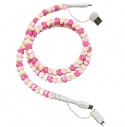 4-in-1 Solid Heart Beaded Charging Cable, 2-to-2 DIY Detachable Piercing Color Beads, Type-C to Type-C 60W PD Fast Charging Data Cable