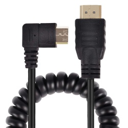 Left-Angled Coiled Mini HDMI to HDMI Male Cable High Speed Support 3D 1080p Ethernet & Audio Return