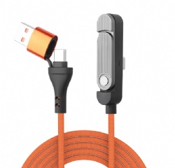 2-in-1 USB A/C to C Phone Stand Cable 4.9ft/1.5m (Orange)