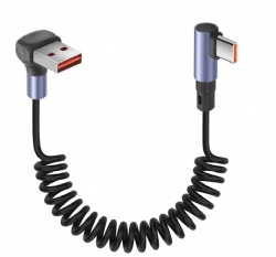 90 Degree Coiled USB A to USB C Cable 3.2FT 6A/65W Fast Charging & Data Transfer Retractable Right Angle USB Type C Short Cable for Phone,PC,Android Auto (USB A Right Angle)