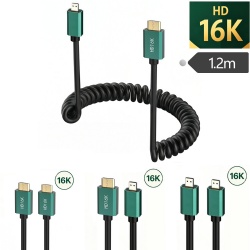 Coiled Mini HDMI Type C to Micro HDMI Type D Spring Cable 1.2m, HDMI2.2 96Gbps 16K Retractable Spiral Cord for Camera Field Monitor Video Transmission