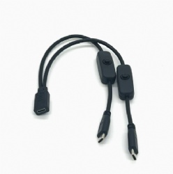 30cm Type C Female to Dual Type C Male Splitter Cable with ON OFF Switch, 5V 3A Only Power Charging Cord for Phone Tablet Dash Cam Small Home Appliance