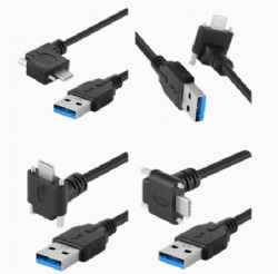 USB 3.0 to USB C Cable, Screw Lock Panel Mount USB 3.0 A Male to Type C Right Angle 90° Cable, 5Gbps SuperSpeed Data Cord for Industrial Camera Machine Vision IPC, 1M/2M/3M