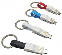 USB Charger Cable with Key Chain Compatible with All Devices 3 in 1 Lighting, Micro, Type-c (Black)