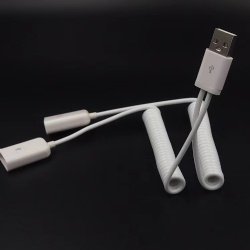 White color Cabletolink Spring USB 2.0 A male to Double USB 2.0 A female extension cable