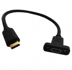 USB Type c male to type c female with panel mount screw cable 30cm black color