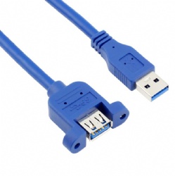 50cm USB 3.0 A male to USB 3.0 A female with panel mount screw cable blue color