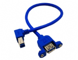 blue color angle USB 3.0 B male to USB 3.0 A female with panel mount screw cable