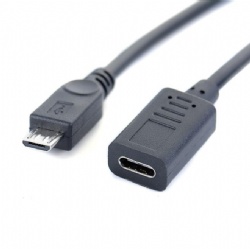 30cm Micro usb 5pin male to USB C female data trarnsfer power charge otg cable black color