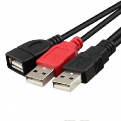 USB 2.0 A female to Double USB 2.0 A male power charge Y splitter cable