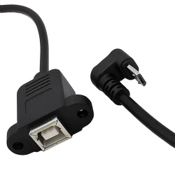u shape 180 degree Micro usb 5pin male to USB 2.0 B female with panel mount screw cable 30cm black color