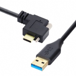 angle USB 2.0 C male with panel mount screw to USB 2.0 A male cable