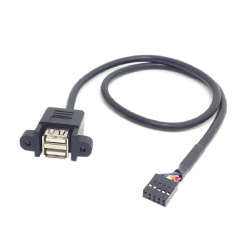 10pin female to Double USB 2.0 A female with panle mount screw cable