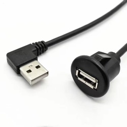 90 degree USB 2.0 A male to USB 2.0 A female with panel mount screw waterproof cable