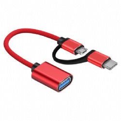 2 in 1 Micro usb 5pin male/USB C male to USB A female otg cable