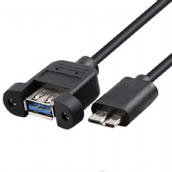 Micro usb 3.0 B male to USB 3.0 A female with panel mount screw cable 30cm black color