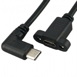 right angle USB C male to USB C female with panel mount screw cable
