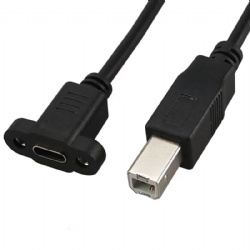 USB C female with panel mount screw to USB 2.0 B male printer cable