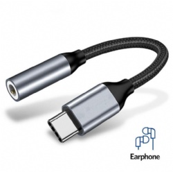 3.5mm female to USB C male stereo audio cable 15cm black color