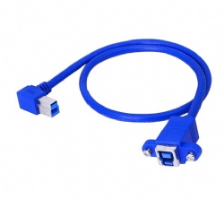 90 Degree Angled Printer Cable USB 3.0 Type B Male to Female Cable with Panel Mount Screw Holes for Hard Drive Scanner Printer (Blue)