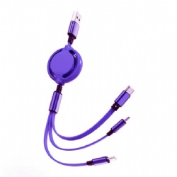 colorful 3 in 1 retractable usb power charge cable