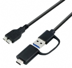 Micro B to USB 3.0 Type A + C Male Adapter 2-in-1 Charger Charging Cord