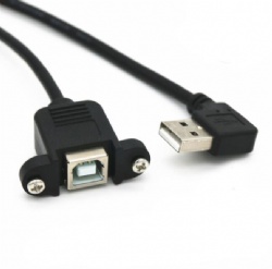 right angle USB 2.0 A male to USB 2.0 A female with panel mount screw cable 25cm