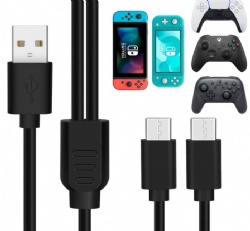 Dual Charging Cable USB-A to USB-C, Charge & Play for PS5